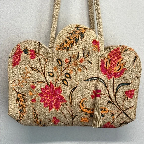 Antik Kraft Tan Floral 🌺 Shoulder Bag | 100% Jute | Magnetic Closure ✨ - Picture 11 of 11